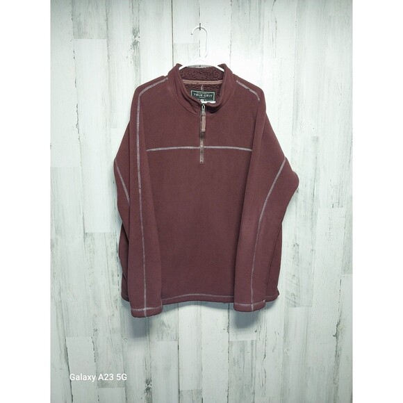 True Grit 1/4 Zip Sherpa Pullover Jacket Large Heavy Double Fleece Burgundy - Picture 1 of 5
